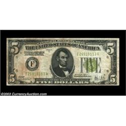 Fr. 1953-F $5 1928C Federal Reserve Note. Very Fine.A nice, crisp circulated example of this ephemer