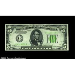 Fr. 1955-G $5 1934 Light Green Seal Federal Reserve Note. CGA Gem Uncirculated 66.A bright Light Gre
