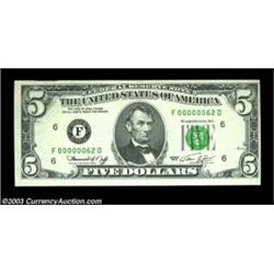 Fr. 1973-F $5 1974 Federal Reserve Note. Choice Crisp Uncirculated.Gem but for a very tight right ma