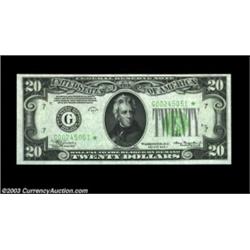 Fr. 2055-G* $20 1934A Mule Federal Reserve Note. Choice-Gem Crisp Uncirculated.A very scarce mule th