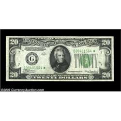 Fr. 2055-G* $20 1934A Mule Federal Reserve Note. Choice About Uncirculated.A faint center bend is pr