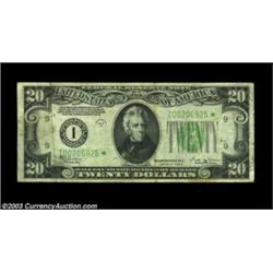 Fr. 2056-I* $20 1934B Federal Reserve Note. Very Fine.A decent circulated example of a Minneapolis d