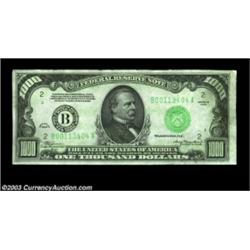 Fr. 2211-B $1000 1934 Federal Reserve Note. About Uncirculated.Fresh and original, just a center fol
