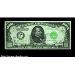 Fr. 2211-F $1000 1934 Light Green Seal Federal Reserve Note. Extremely Fine.There is some handling,.