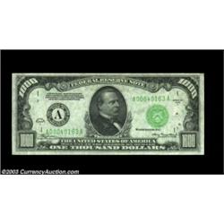 Fr. 2212-A $1,000 1934A Federal Reserve Note. About Uncirculated.A small rust stain and a couple of.