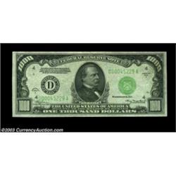 Fr. 2212-D $1000 1934A Federal Reserve Note. Choice About Uncirculated.Just the lightest of center f