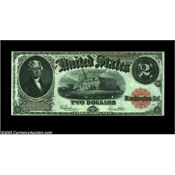 Fr. 60 1917 $2 Legal Tender Choice About New. The faintest of light vertical bends keeps this note f