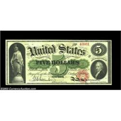 Fr. 61a $5 1862 Legal Tender Gem New. This early Five has extraordinary color, terrific margins, all