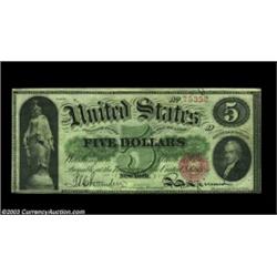 Fr. 61a $5 1862 Legal Tender Extremely Fine. The centering is rather skewed, as is common on this ty