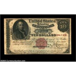 Fr. 214 $10 1879 Refunding Certificate Fine. Decently margined and rather attractive for the grade,.