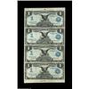 Image 1 : Fr. 226a $1 1899 Silver Certificate Uncut Sheet of Four Extremely Fine. A perfectly original, proble