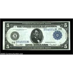 Fr. 851a $5 1914 Federal Reserve Note Very Choice New. This Fed Five has good color and a very nice.