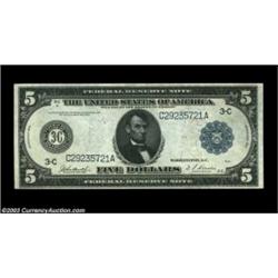 Fr. 854 $5 1914 Federal Reserve Note Very Choice New. This Burke-Houston Philadelphia District note.