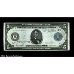Fr. 855a $5 1914 Federal Reserve Note Gem New. Well centered, with bright color and good paper origi