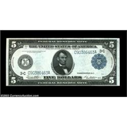 Fr. 855a $5 1914 Federal Reserve Note Very Choice New. Too tight across the bottom for the full Gem.
