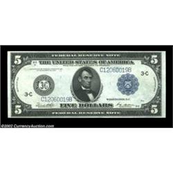 Fr. 855c $5 1914 Federal Reserve Note Gem New. One of the most common of the "c"-type Feds, but a re