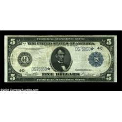 Fr. 859a $5 1914 Federal Reserve Note Star Very Fine. Just fewer than 20 examples of this Cleveland.