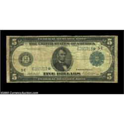 Fr. 862 $5 1914 Federal Reserve Star Note Fine. Murray lists seven examples of this scarce Richmond.
