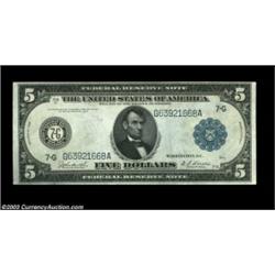 Fr. 870 $5 1914 Federal Reserve Note Very Choice New. Deep original embossing is easily seen on this