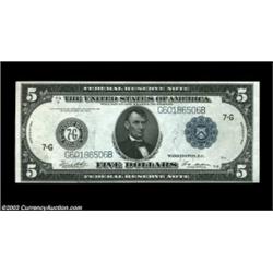 Fr. 871a $5 1914 Federal Reserve Note Very Choice New. The bottom margin comes a bit too tight for t