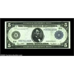 Fr. 875a $5 1914 Federal Reserve Note Choice About New. A very nice Saint Louis note with a faint ve