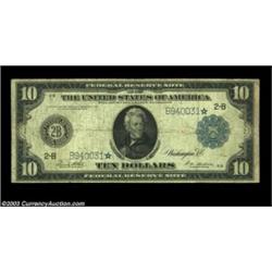 Fr. 911a $10 1914 Federal Reserve Note Star Very Good-Fine. About a dozen examples are known of this