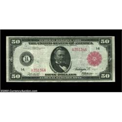 Fr. 1012b $50 1914 Red Seal Federal Reserve Note Very Fine-Extremely Fine. This strictly original Bo
