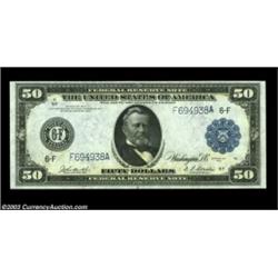 Fr. 1046 $50 1914 Federal Reserve Note Superb Gem New. A great Fifty Dollar Fed, with excellent marg