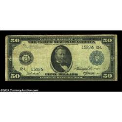 Fr. 1068 $50 1914 Federal Reserve Note Star Fine. Unique to our best knowledge and listed in the Mur