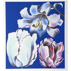 Lowell Blair Nesbitt, Flowers on Blue, Serigraph