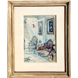 F Richardson Murray, Room Interior, Watercolor Painting