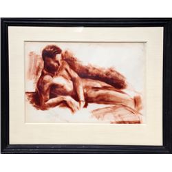 Otto Bielefeld, Lying Male Nude, Charcoal Drawing