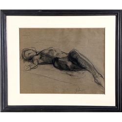 Otto Bielefeld, Nude Lying Down, Charcoal Drawing