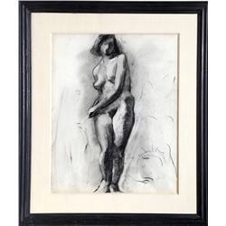 Otto Bielefeld, Standing Nude, Charcoal Drawing