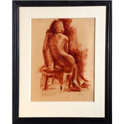 Otto Bielefeld, Sitting Nude - Back, Charcoal Drawing