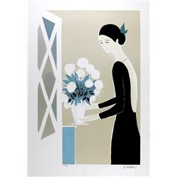 Serge Lassus, White Flowers, Lithograph