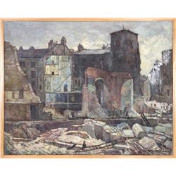 Leonard Richmond, London Blitz, Oil Painting