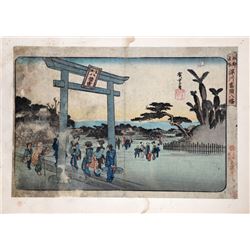 Ando Hiroshige, Landscape with Mt Fuji, Woodcut