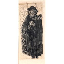 Alfred Czerepak, Old Lady, Woodcut