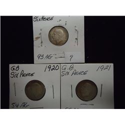 1919,1920 & 1921 GREAT BRITAIN SILVER 6 PENCE