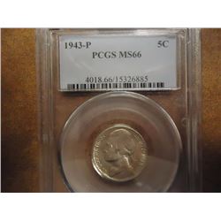 1943-P 35% SILVER JEFFERSON WAR NICKEL PCGS MS66