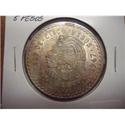 1947 MEXICO SILVER 5 PESOS .8680 OZ. ASW