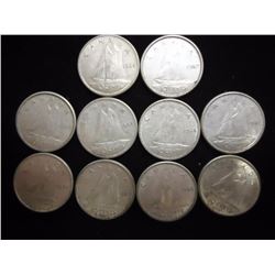 10 ASSORTED 1960'S CANADA SILVER 10 CENTS