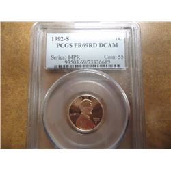 1992-S LINCOLN CENT PCGS PR69RD DCAM