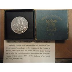 1951 FESTIVAL OF BRITAIN CROWN PIECE (PF LIKE) ORIGINAL MINT PACKAGING GREEN BOX