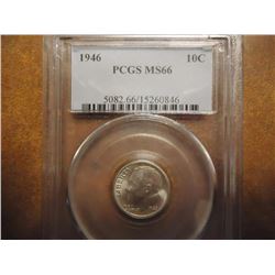 1946 SILVER ROOSEVELT DIME PCGS MS66