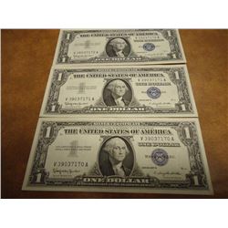 3-1957-B $1 SILVER CERTIFICATES CRISP UNC CONSECUTIVE SERIAL 'S V39037170A-V39037172A