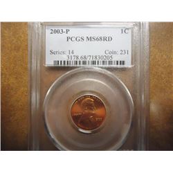 2003-P LINCOLN CENT PCGS MS68 RD