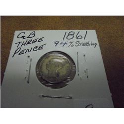 1861 GREAT BRITAIN SILVER 3 PENCE