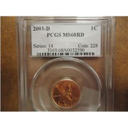 2001-D LINCOLN CENT PCGS MS68RD